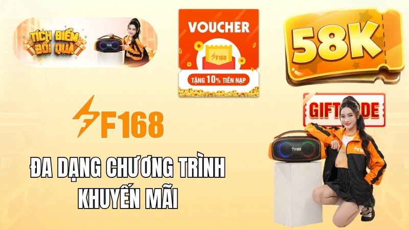 Khuyến mãi F168 năm 2026 gồm thưởng đăng ký nạp đầu hoàn trả và mã code